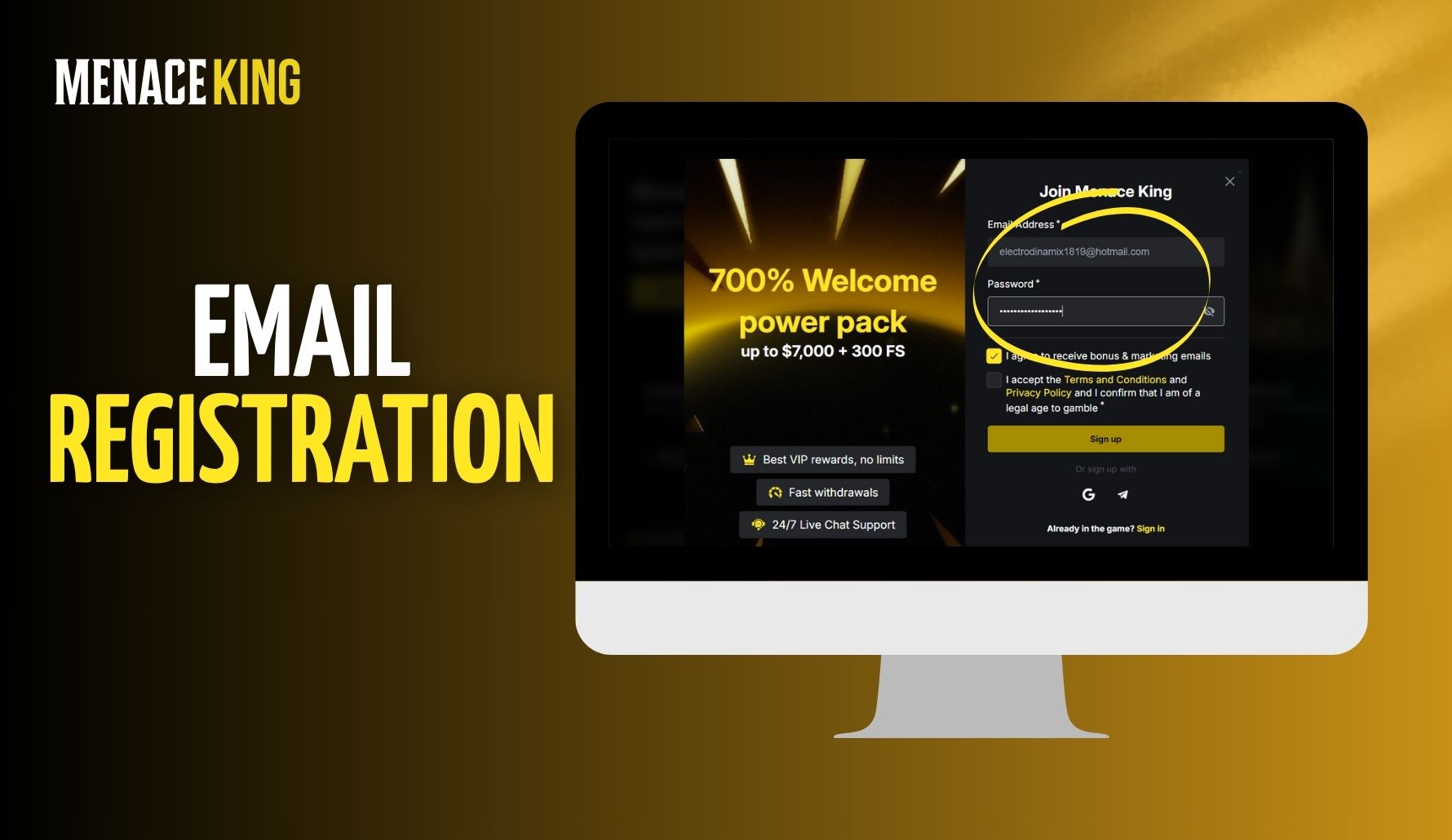 Email Registration at MenaceKing India