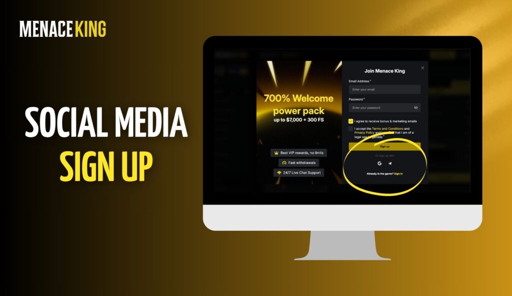 MenaceKing India Social Media Sign Up